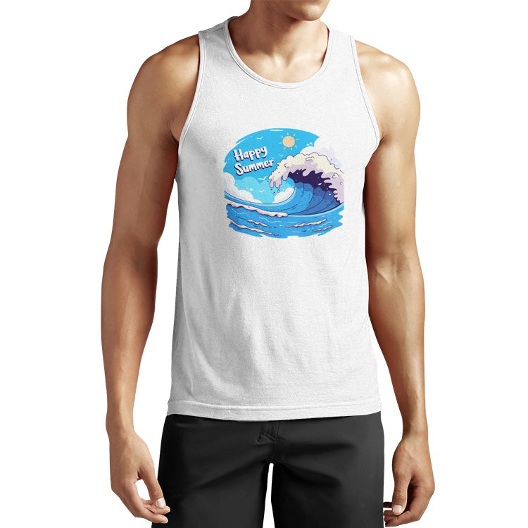 "Happy Summer" Ocean Wave - Men's Performance Cotton Tank Top Shirt