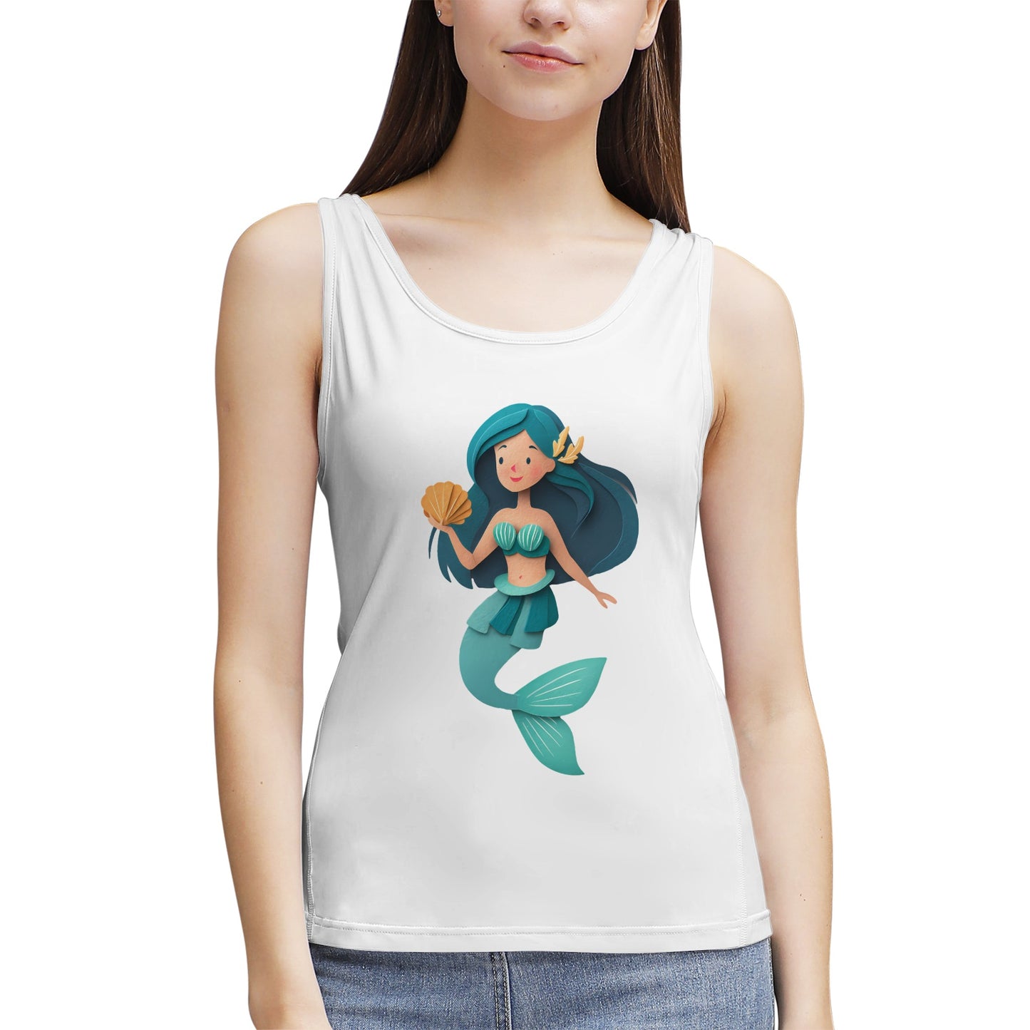 Cute Mermaid with Shell- Women's Tank