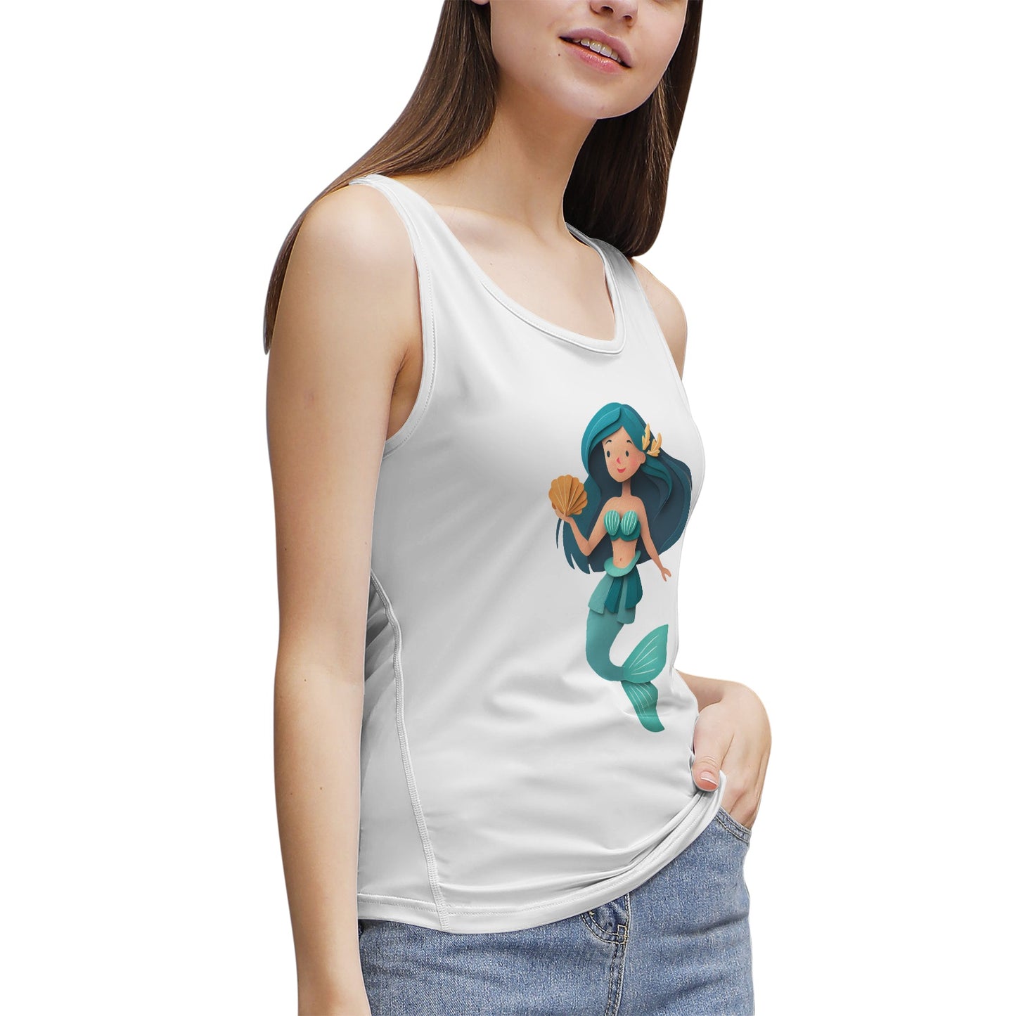 Cute Mermaid with Shell- Women's Tank