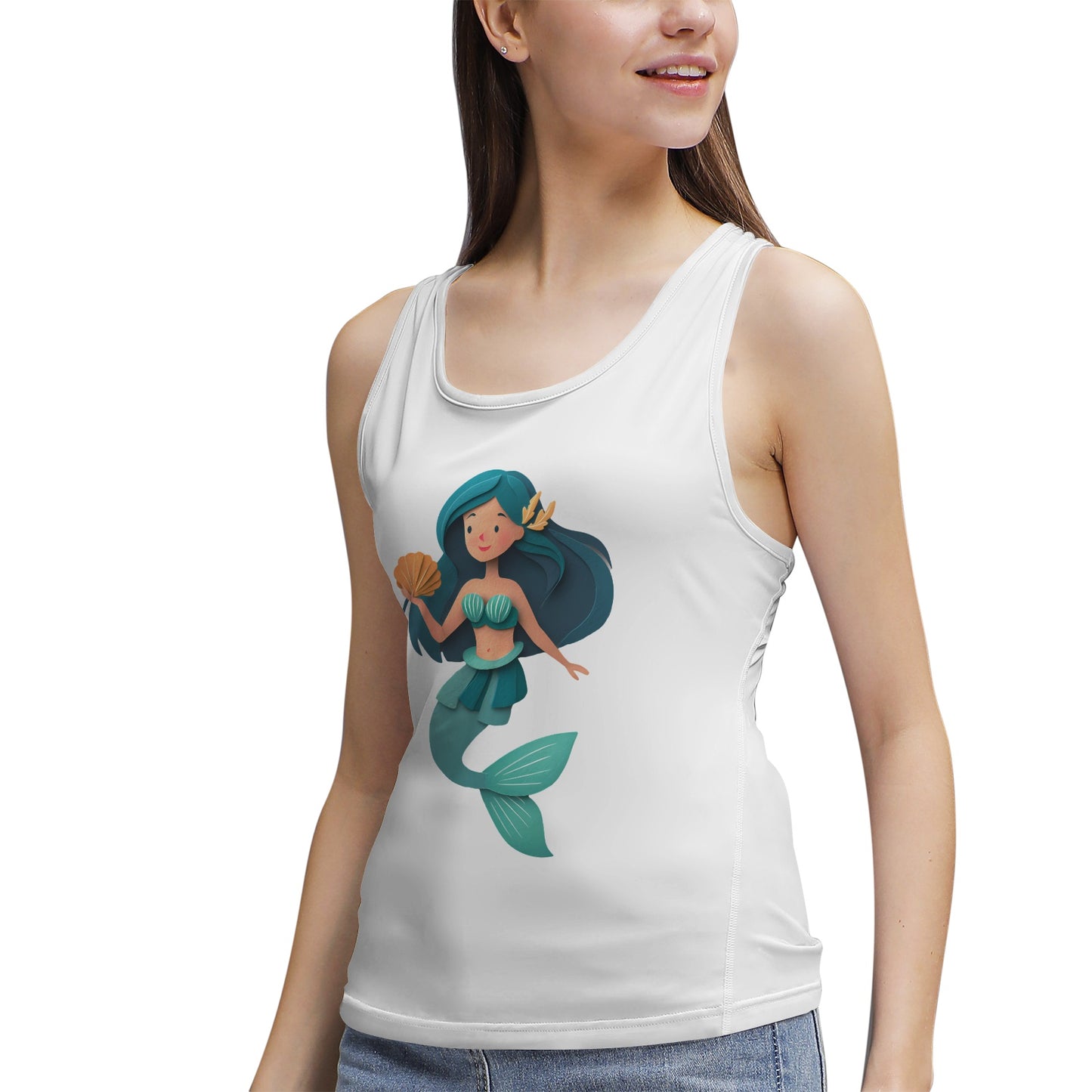 Cute Mermaid with Shell- Women's Tank