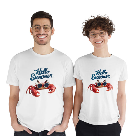 Hello Summer" Cool Crab Couple's Pima T-shirt