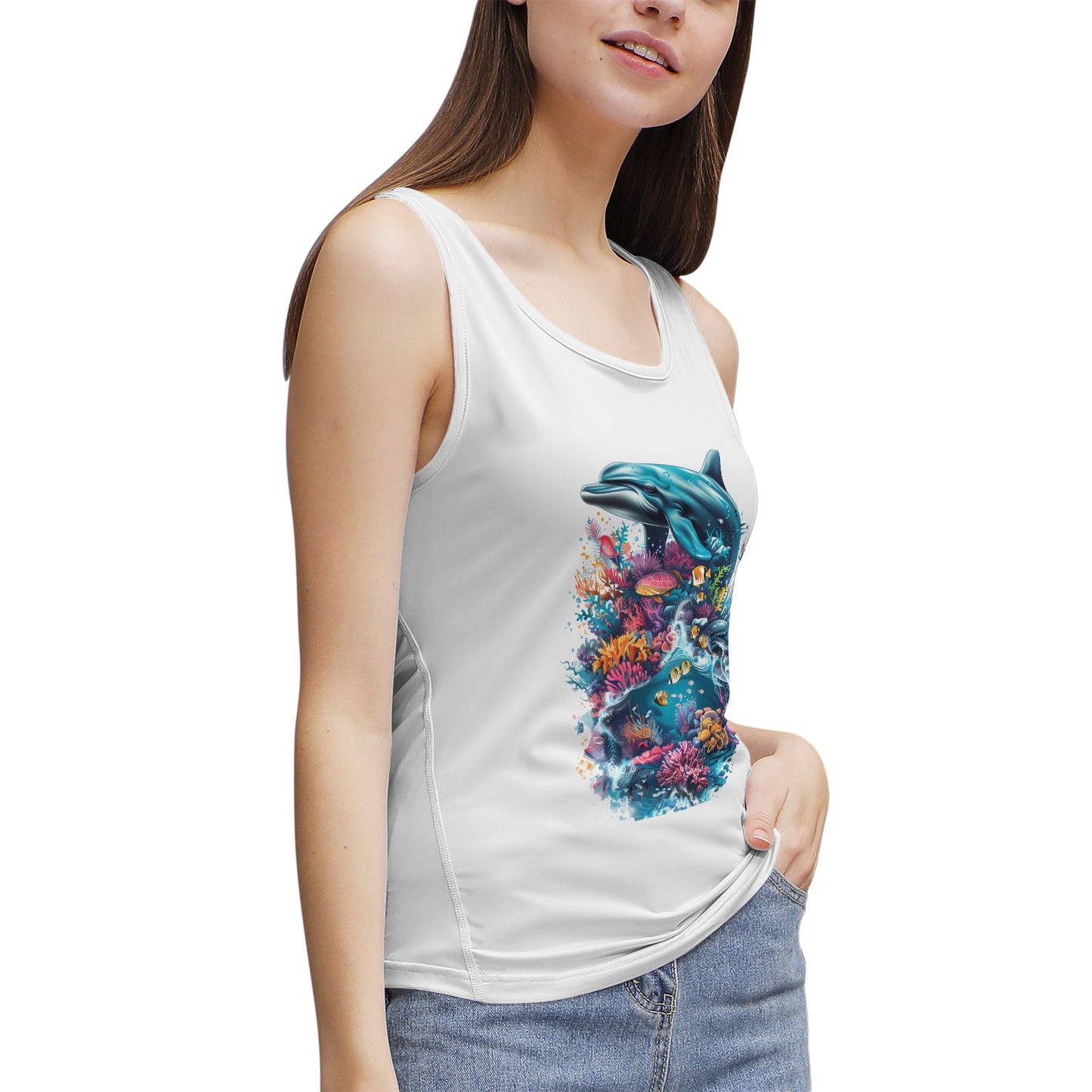 Dolphin and Coral Reef- Women's Tank