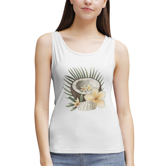 Cut Open Coconut with Decorative Flowers-Women's Tank