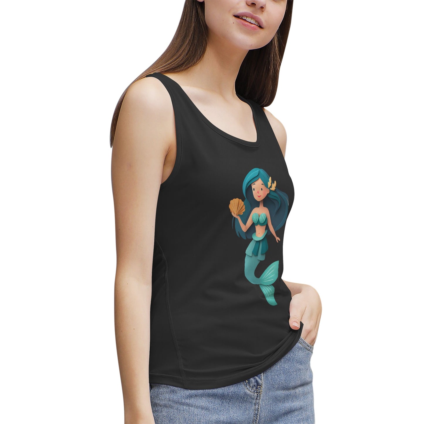 Cute Mermaid with Shell- Women's Tank